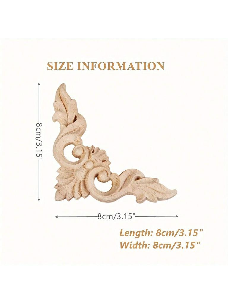 4 шт. Деревянные резные аппликации, накладки, неокрашенные маленькие деревянные уголки, цветочные резные наклейки для зеркал, шкафов, стен, дверей