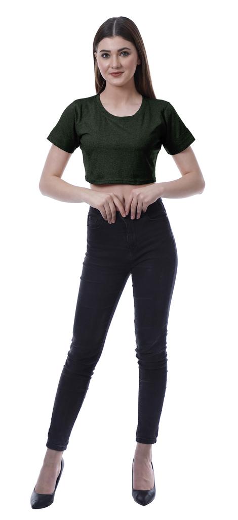 Moomaya Womens Round Neck Crop Top Short Sleeves Summer T-shirt Loose Fit