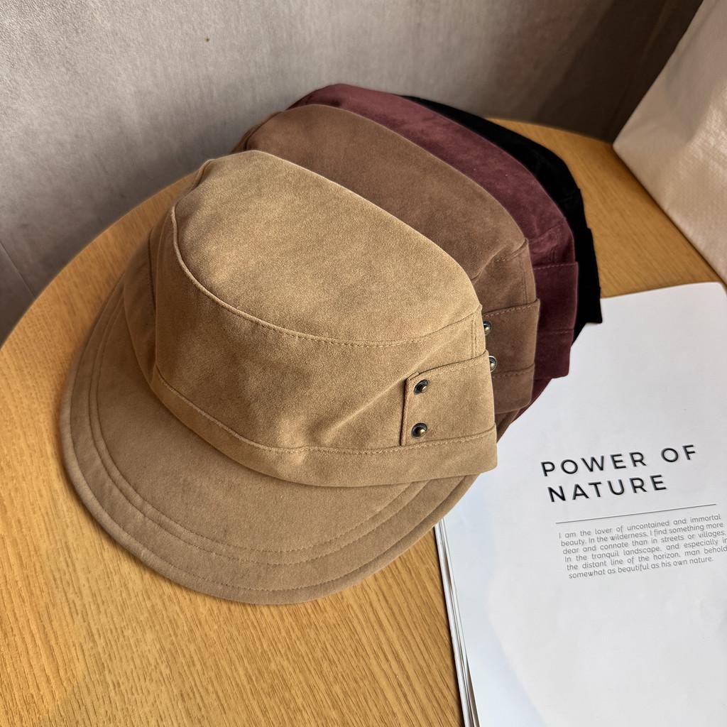 Solid Fashion Color Suede Women Casual Flat Top Hat For Autumn Winter And