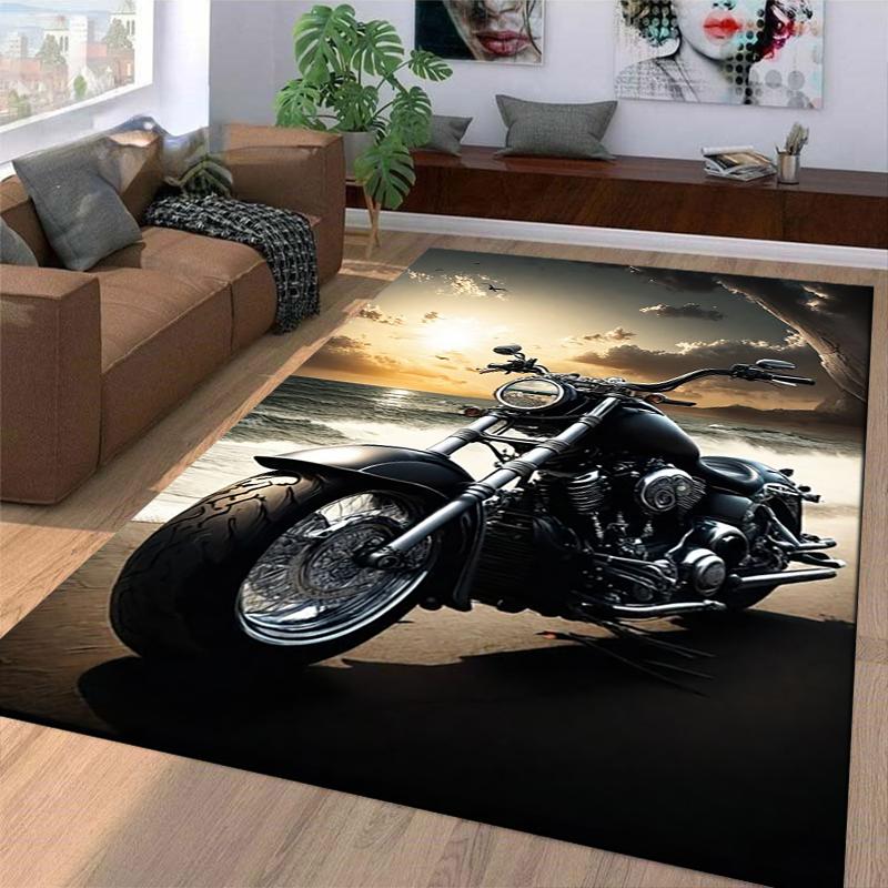Motorcycle Sunset Beach Design Carpet for Bedroom or Living Room Decor Suitable for use as an anti-slip for living room bedroom sofas