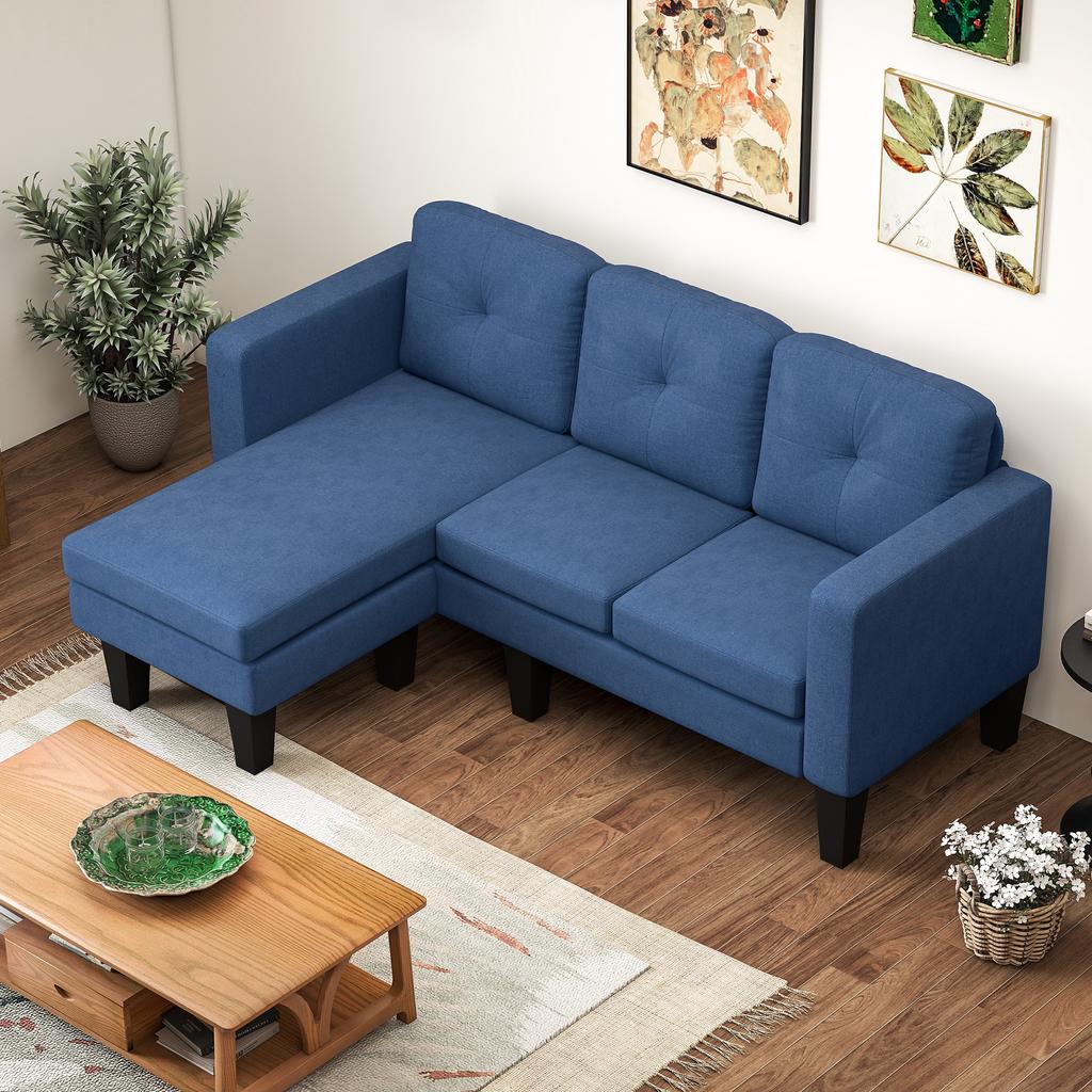 Reversible Chaise Longue Sofa, Steel Frame, Chenille, 186 x 130 x 84 cm, Blue