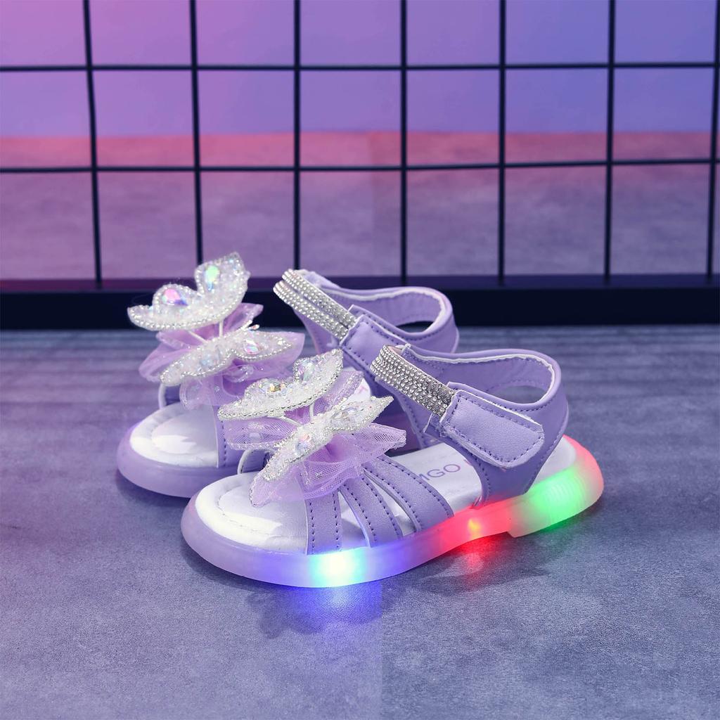 Детские Сандалии Девочки Со Светодиодной Подсветкой Принцесса Замороженное Искусственная Кожа Блестки Жемчуг Летняя Обувь Нескользящая Дышащая Розовый Синий Для 1-7 Лет