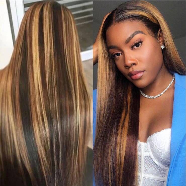 European and American wig women, Qi bangs brown gradual change highlights big waves long curly hair high temperature silk temperament wig