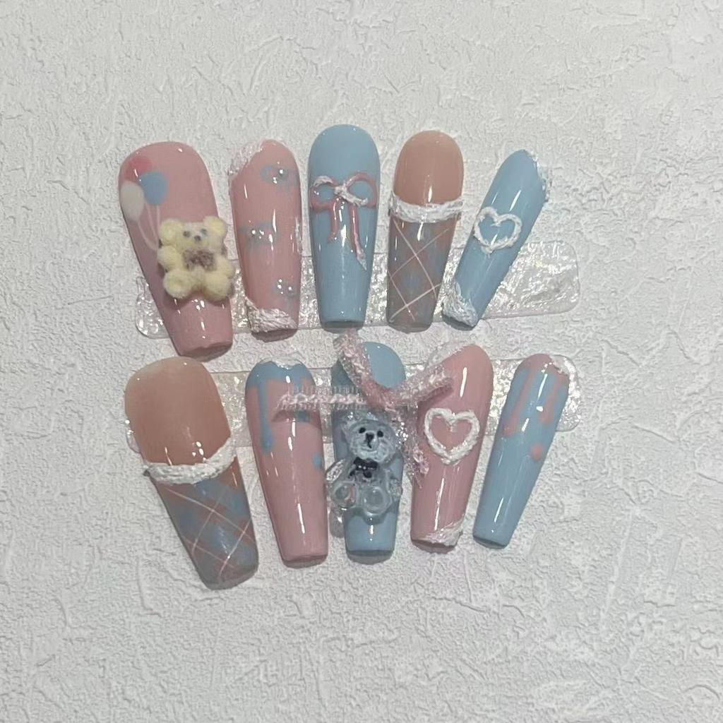 Pure Hand-wearing, Summer Fresh Candy, Three-dimensional Bear Cute Wearable Manicure, Removable Nail Patch