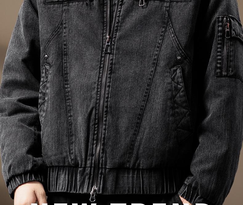 2025 Men's High-End Detroit Denim Workwear Jacket with White Duck Down Filling