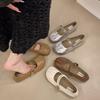 Fashionable and Comfortable Vintage Mary Jane Single Shoes Female Summer Flat Bottom with A Footstool Pleated Granny Shoes