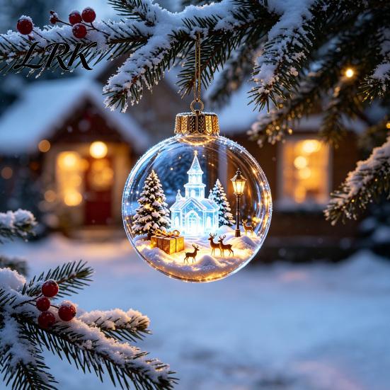 Светящиеся ornaments Зимней Страны Чудес, 3D Акриловый Рождественский Шар-Шар из Искусственного Хрусталя, Светящаяся Сцена с Оленем и Санями, Елочные Шары, Снежное Подвесное Украшение