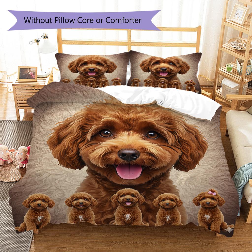 Poodle Marejus Dog Pattern Bedding Quilt Set Quilt Cover Pillowcase Home Decoration Gift (1 * duvet cover + 2 * pillowcase, without core)