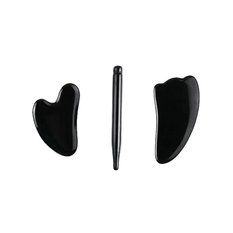 Natural Obsidian Gouache Scraper Board Set Jade Roller Massager Gua Sha Facial Lifting Acupuncture SPA Scraping Beauty Tools