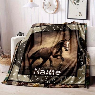 Retro Horse Customize Your Name Blanket Warm Comfortable And Soft Blankets Are Suitable For Home Chairs Office Sofas Sofas Office Camping And Gifts