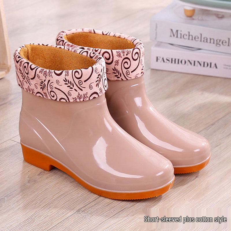 Женские водонепроницаемые короткие резиновые ботинки на оксфордской подошве - Нескользящая модная верхняя одежда
