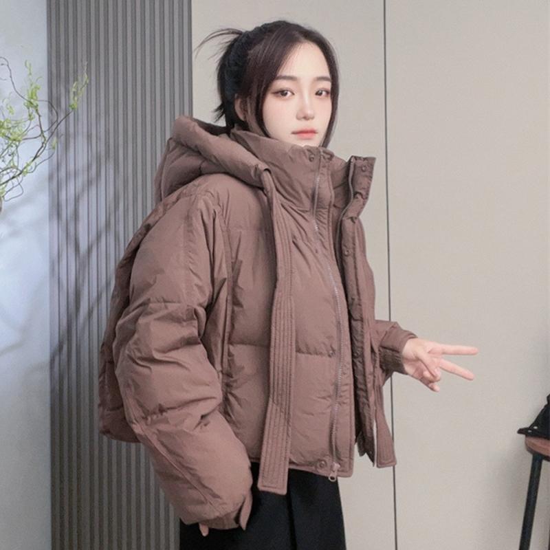 Короткая куртка-пуховик женская толстая белая утиная пуховая куртка с капюшоном однотонная