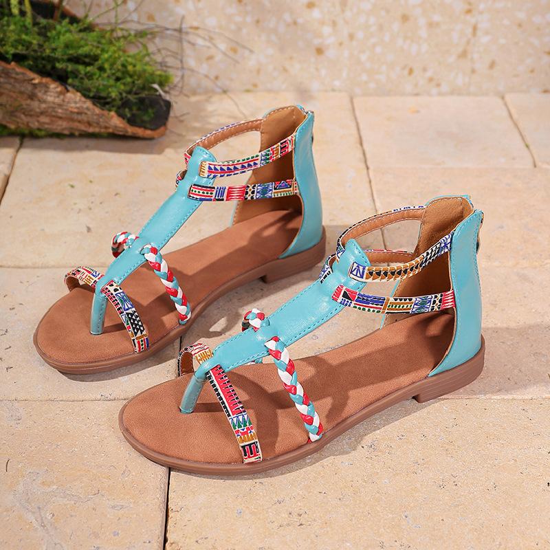 Женские сандалии Splicing Sandals Летние новые бохо-молнии сандалии женские большие размеры римские сандалии на плоской подошве женские повседневные гладиаторские туфли