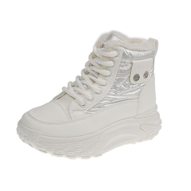 Женские зимние ботинки на толстой платформе, зимние нескользящие полусапожки, прогулочные ботинки на шнуровке с подкладкой из искусственного меха, женские теплые высокие кроссовки с флисовой подкладкой