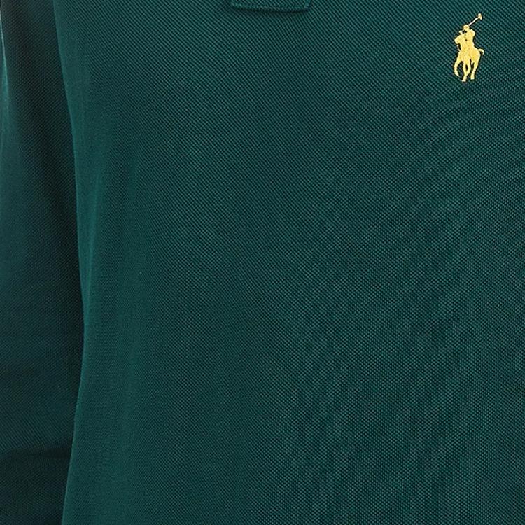 Polo Ralph Lauren Однотонная приталенная рубашка поло с квадратным воротником и длинным рукавом Мужской верх Зеленый 710681126-084