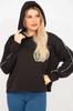 Women's Style Big Size Sweatshirt Large Size Black Sleeves Hooded Sweatshirt With Piping Detail