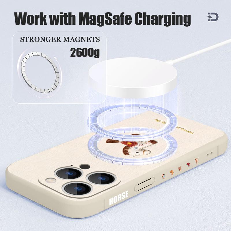 Магнитный Чехол Для Magsafe Для iPhone 17 Pro Max Милый Принт Маленькой Белой Лошадки Мягкий Силиконовый Задняя Крышка Телефона Для iPhone 16 15 14 13 Pro Max 16e 17e