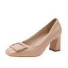 2025 New Spring New Square Head Thick Heels Women's Shallow Mouth Buckle Single Shoes Professional Shoes High Heels
