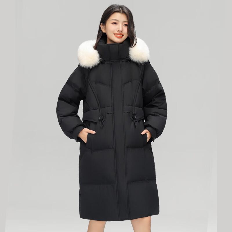 Women's Mid-Length Thick Hooded Down Jacket with Fox Fur Collar