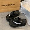Thick-bottomed Set of Toe Cool Slippers for Women's Outer Wear 2025 Summer New High-end Rhinestone Small Soft-soled High-heeled Slippers