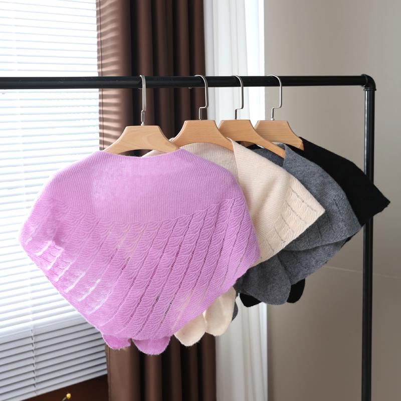 100%Wool Knitted Triangle Shawls Women Hollow Out Fashion Poncho Blouse Shoulder Fake Collar Cape Soft Warm Neck Scarves Girl
