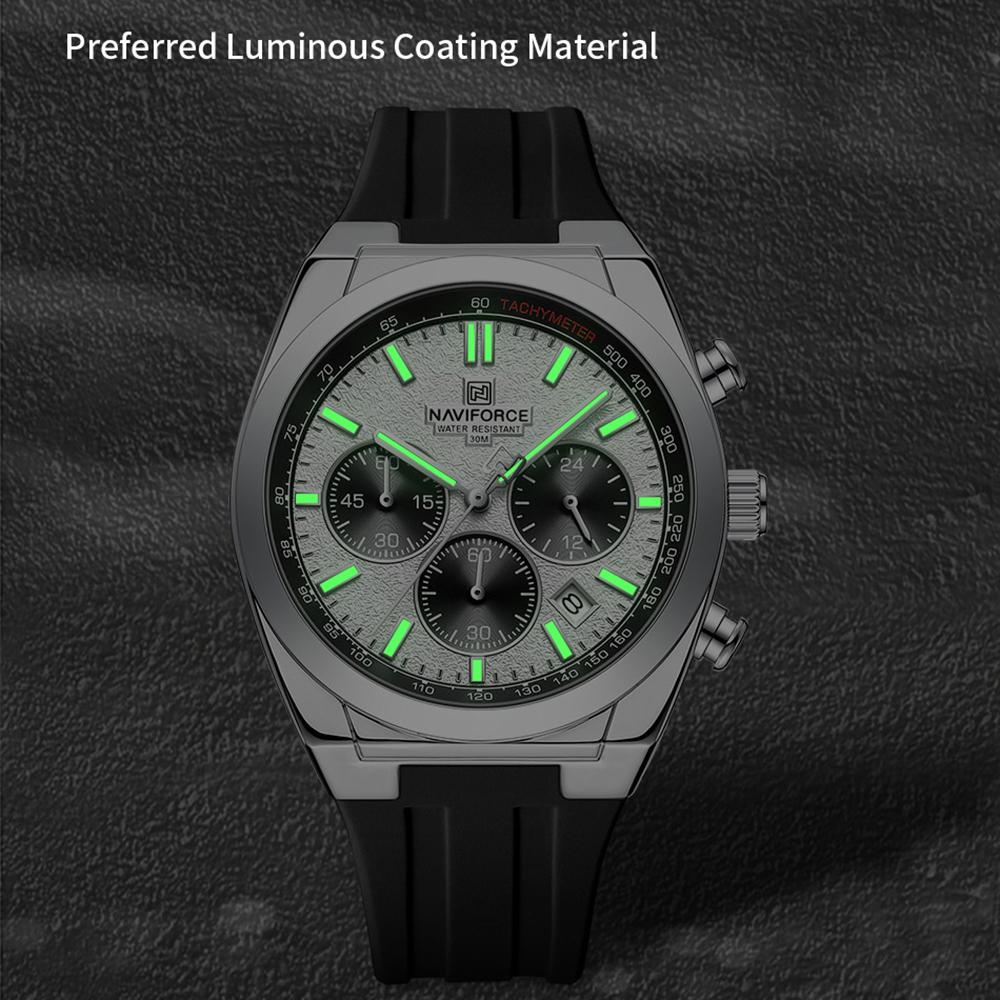 Naviforce Men Watch Calendar Quartz Movement Silicone Strap Stopwatch Chronograph Luminous Hands Waterproof Men Casual Multifunctional Watch NF8080