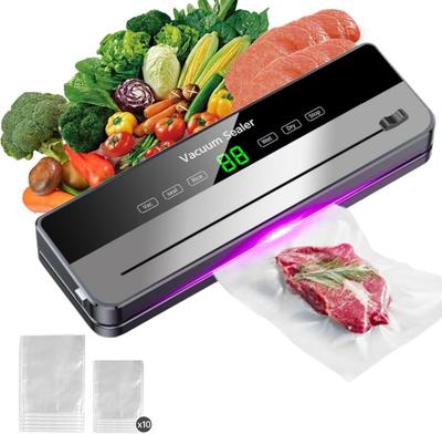 Вакуумный упаковщик Hine 120 Вт, автоматический упаковщик продуктов, встроенный резак, 6 в 1, для хранения сухих/влажных продуктов и приготовления в вакууме с пакетами по 10 шт.