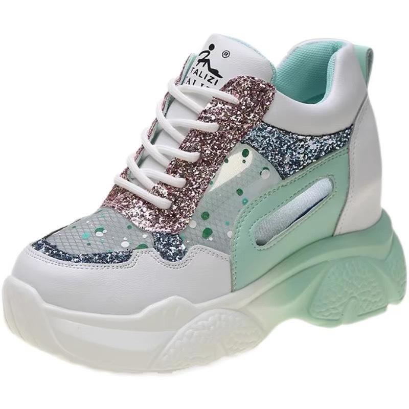 Женские кроссовки на сетке, на толстой подошве, нескользящие, с внутренней платформой, увеличивающие рост, обувь для маленьких людей, визуально увеличивающая рост, повседневные женские кроссовки, летняя спортивная обувь