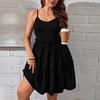 Womens Summer Sleeveless Halter Dress Plus Size Comfortable Dress with Large Hemlines Casual Fashion Commuter Black Dresses