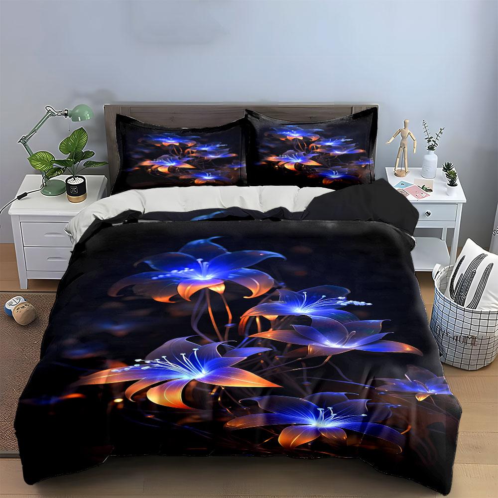 Blue and orange lilies. Bedding sets Duvet cover sets Duvet covers Pillowcases(1*Duvet Cover 2*Pillowcases without duvet insert)