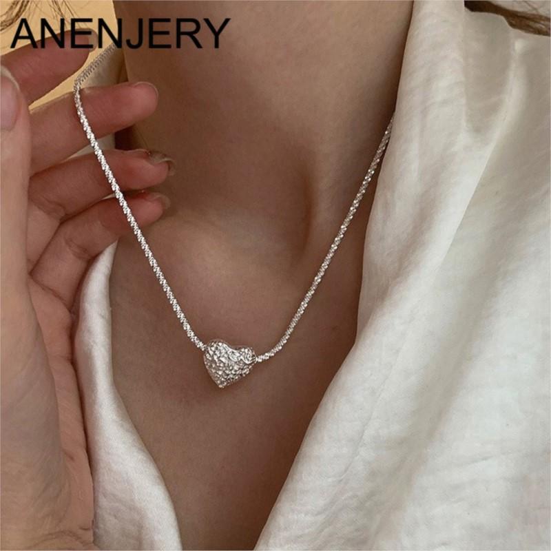 ANENJERY Серебряный цвет текстуры лавы, подвеска в форме сердца с любовью для женщин, нежная цепочка на ключицы, очаровательные украшения для девочек