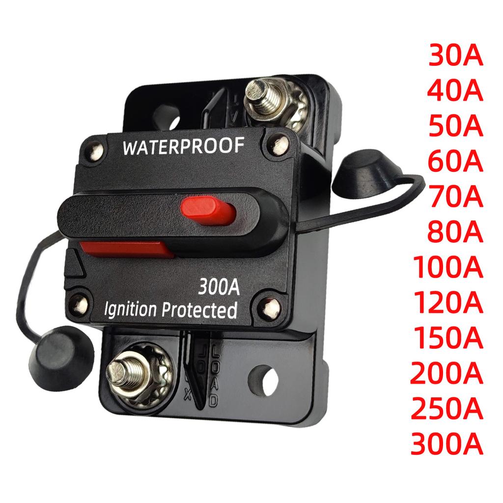 Power Protect Fuse Circuit Breaker Trolling with Manual Reset Fuse Inverter 30A - 300A 12V - 48V DC Waterproof Car Boat Manual for Car Audio System