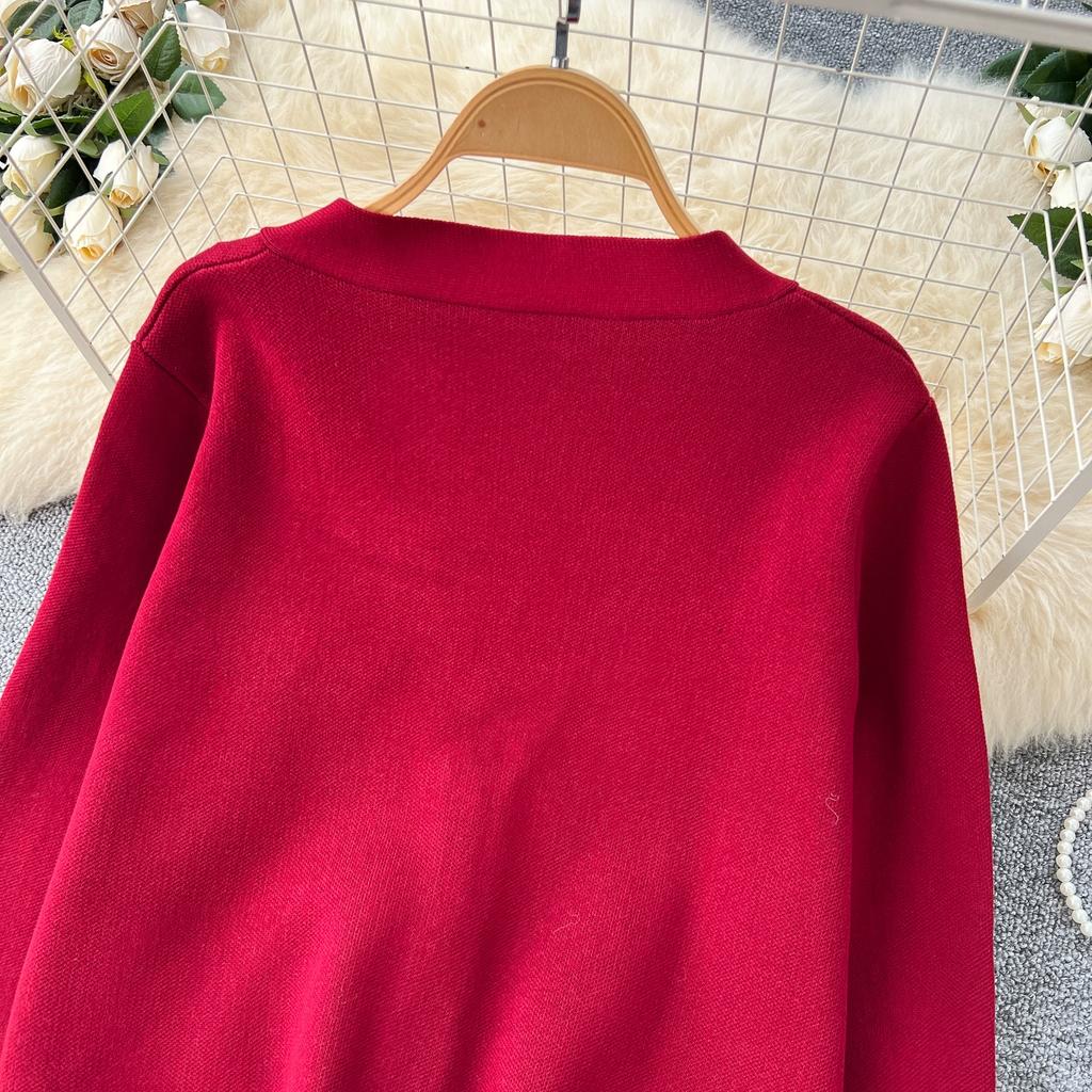 Осень Зима Женский Повседневный Вязаный Свитер Брюки Костюм из Двух Предметов Большая Золотая Пуговица Однобортный Пиджак Топы и Брюки с Эластичной Талией Спортивный Костюм