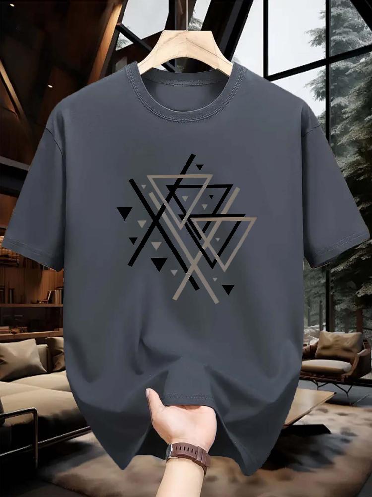 Unisexs Casual Comfort ShortSleeve 100 cotton TShirt with Geometric PatternStylish VersatilePerfect for Attire