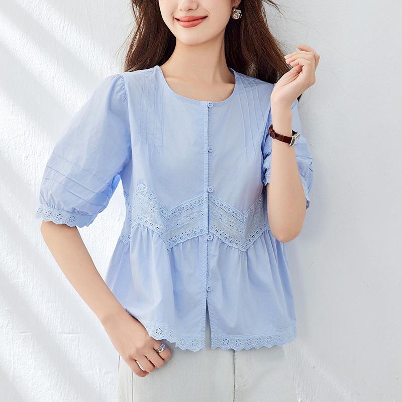 Кружевной топ с пышными рукавами и вырезами для женщин, летний, последний, свободного кроя, универсальный, с V-образным вырезом, стильный, топ-бэби