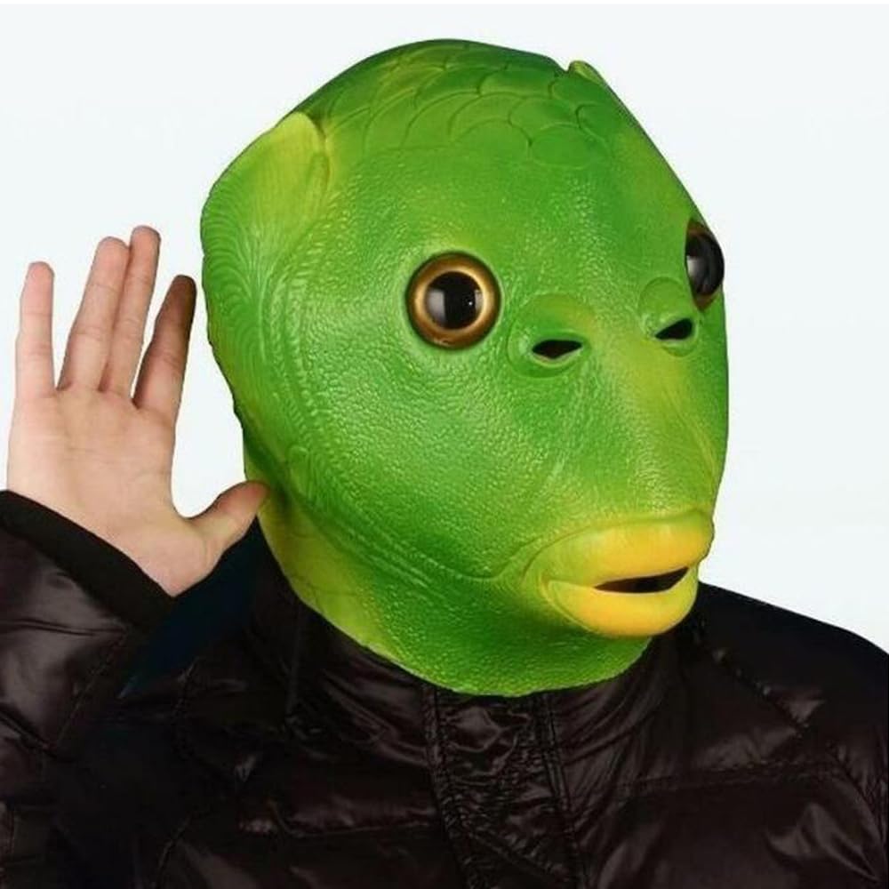 [YFFSFDC] Зеленая Маска Рыбьей Головы, Маска Рыбака, Смешная Маска Животного, Резиновая Маска, Косплей на Хэллоуин, Зеленый Монстр Голова Костюм Реквизит (К)