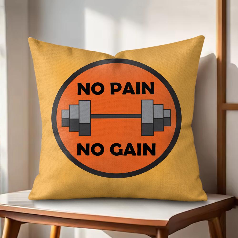 No Pain No Gain Cushion Cover Natural Linen Organic Fabric DoubleSided Printing Couch Pillow Covers Home Decor