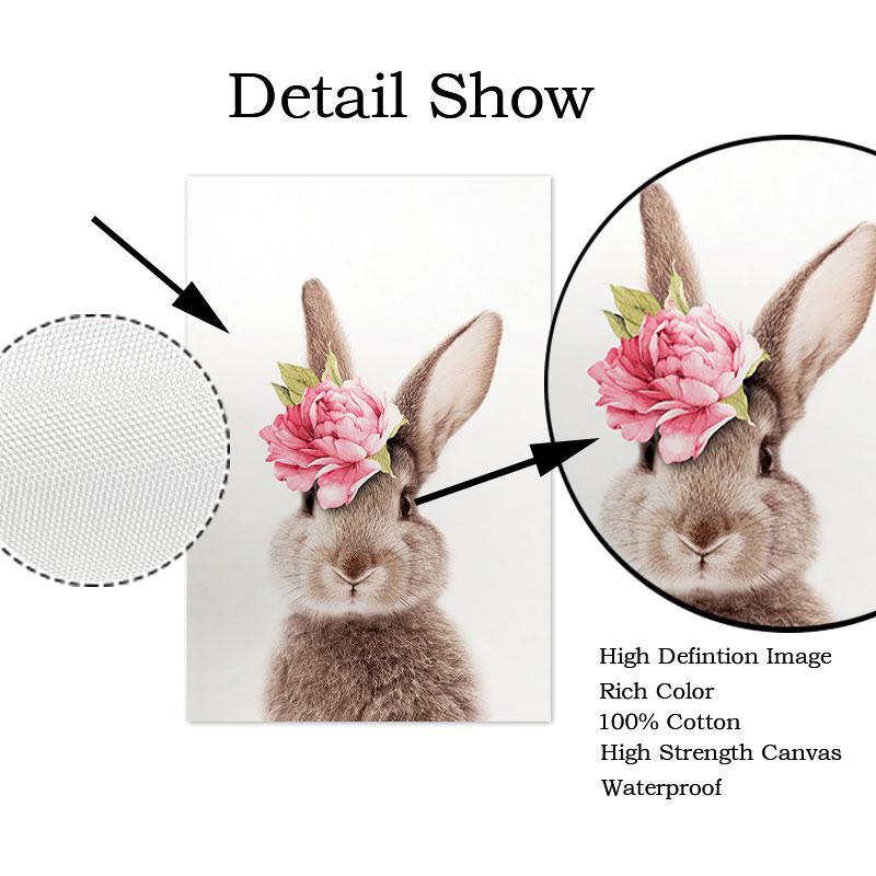 Плакат с цветочным кроликом, кролик, детская настенная живопись, холст, живопись, постеры с принтом животных, скандинавские настенные панно для декора детской комнаты