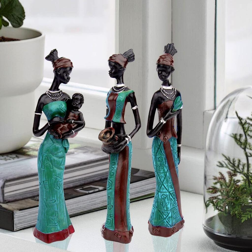 Красивая отделка, уникальный декор для дома, ручная работа, африканские племенные женщины, произведение искусства - (Набор из 3 шт., зеленого и черного цвета.)