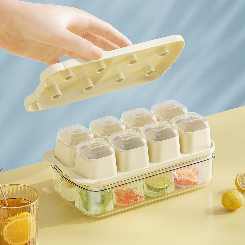 Small Ice Cube Trays With Lid And Bin,8 Cubes Each, Easy Release And Stackable,Ice Cube Tray For Mini Fridge, For Coffee,Lemon