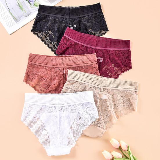 Women Underpants High Waist Hollow Out Lace Soft Breathable Anti-septic Stretchy Moisture-wicking Flower Embroidery Mesh Lady Panties Briefs