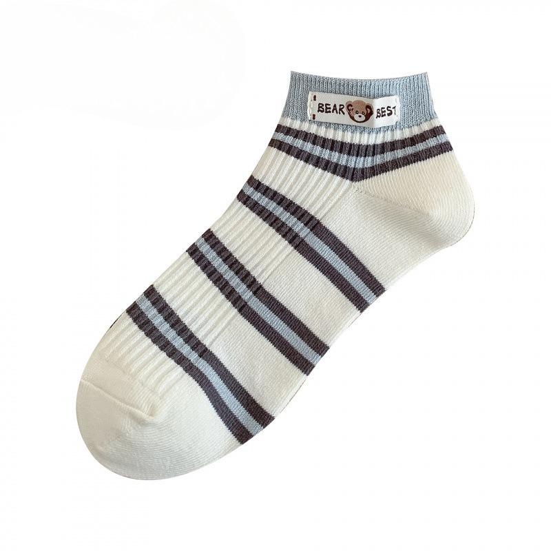 Женские весенне-летние новые милые полосатые тканевые носки с логотипом медведя в студенческом стиле, дышащие, без косточек