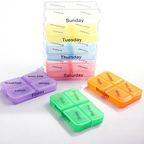 28 Grids Pill Container 7-Day Colorful Durable Detachable Pill Container