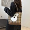 Очаровательная модная клетчатая сумка-тоут белого цвета с милым дизайном собаки, идеально подходящая для повседневных прогулок