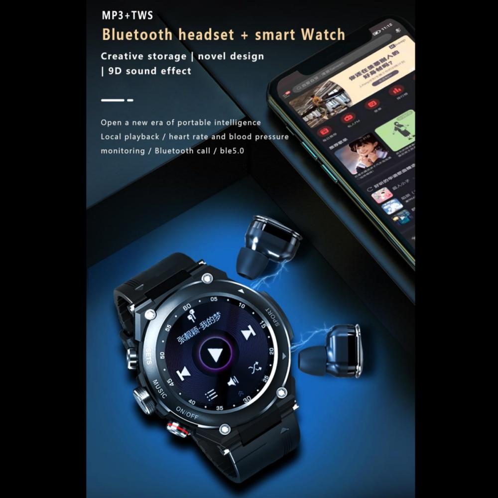 Rainbuvvy T92 Earbud Smartwatch 1.28inch IPS Full Touch 128MB RAM 470mAh BT5.0 TWS IP67 Водонепроницаемый Запись Локальная Музыка Беспроводной Смарт Браслет