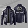 Mens Plus Size PU Leather Jacket Fleece Lined Stand Collar Printed Casual Winter Outerwear