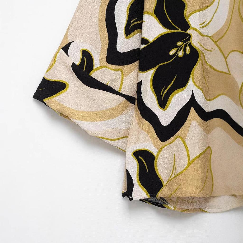 Летний ретро комплект из рубашки с длинным рукавом и брюк с широкими штанинами с гавайским принтом в европейско-американском стиле