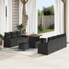 Set of 10 Garden Sofas with Cushions Black Poly Rattan, 2-Seater Garden Sofa with Storage & Cushions, 3364174