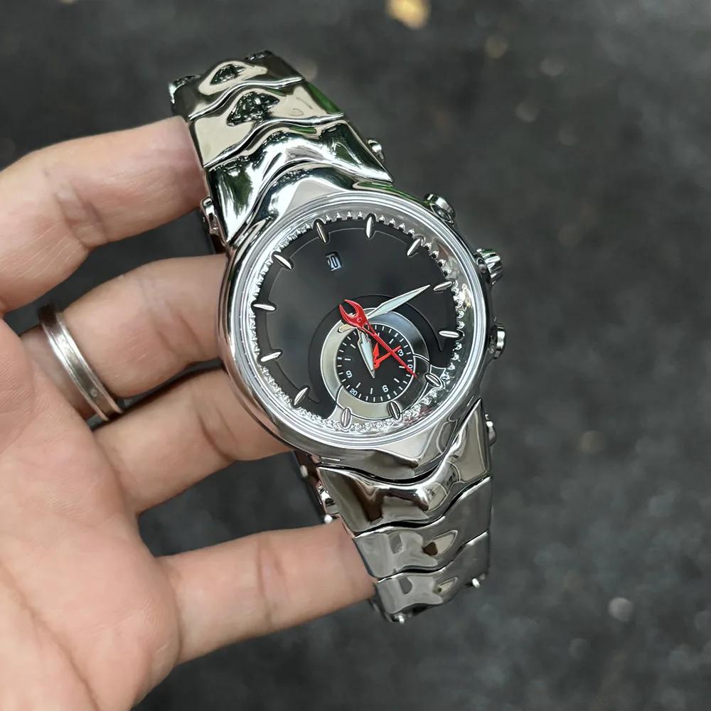 Модные Синие Кварцевые Часы Мужские Креативные Инопланетные Поддельный Циферблат Y2K Классический Уникальный Стиль Бизнес Спорт Мужские Часы Часы Мужские Наручные