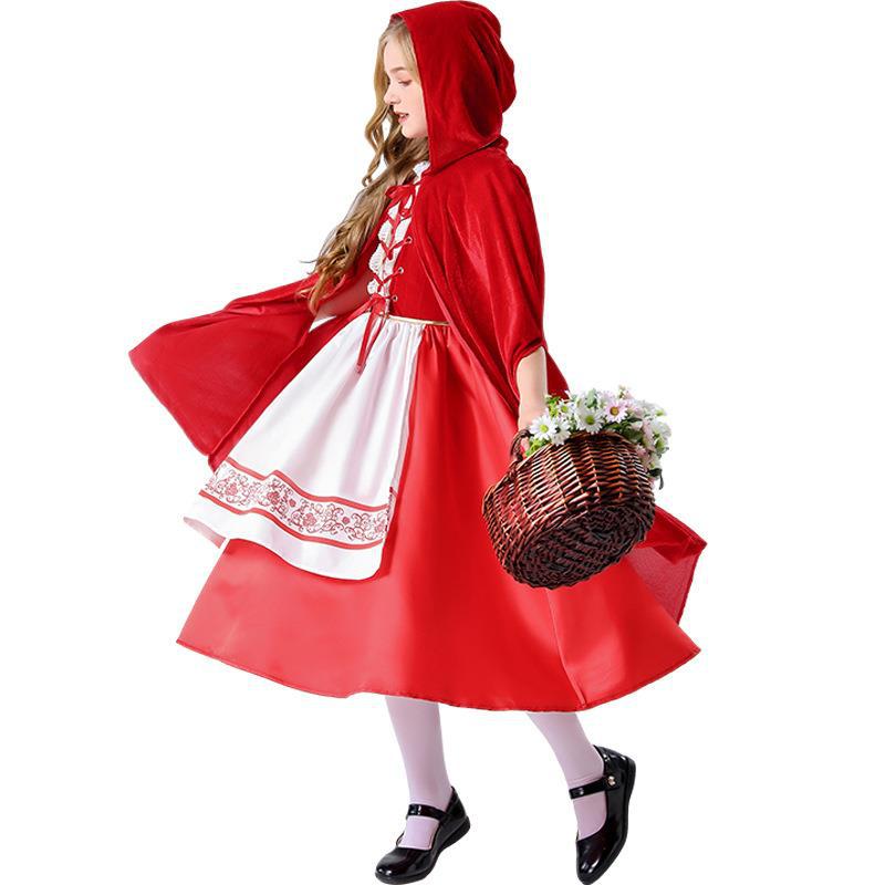 New Children's Halloween Fairy Tale Little Red Riding Hood Dress Retro Court Cosplay Costume Parent-child Costume